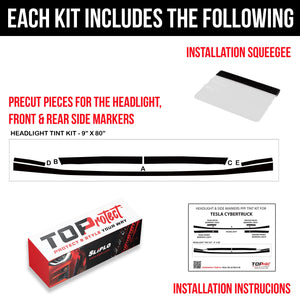 Tesla Cybertruck Headlight Tint & Side Markers Tint Precut Vinyl Wrap Kit | TOProtect - SLIPLO