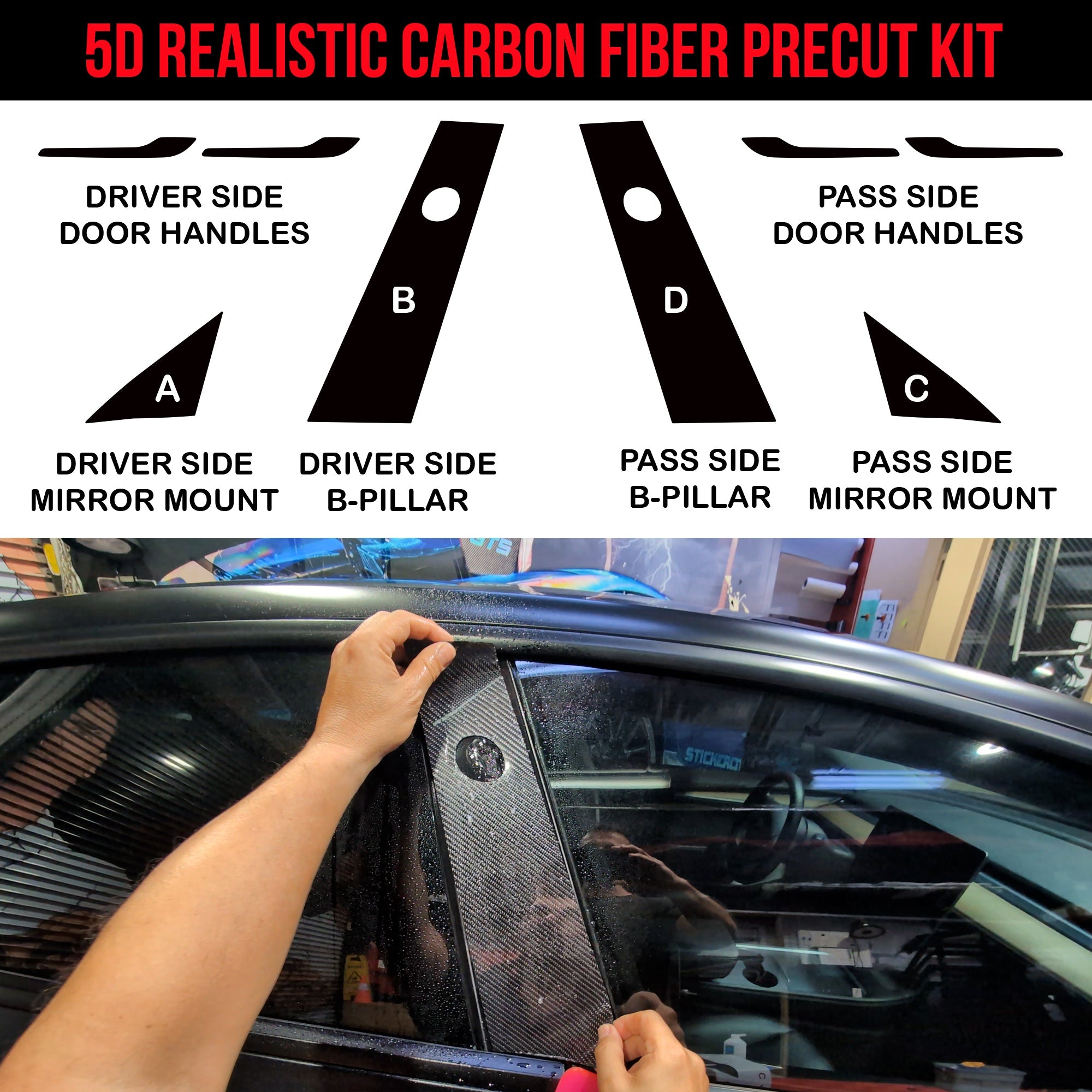 Tesla Model 3 5D Realistic Carbon Fiber Pillars Fascia Overlay PPF Kit by TOProtect (Gen II 2024+) - SLIPLO