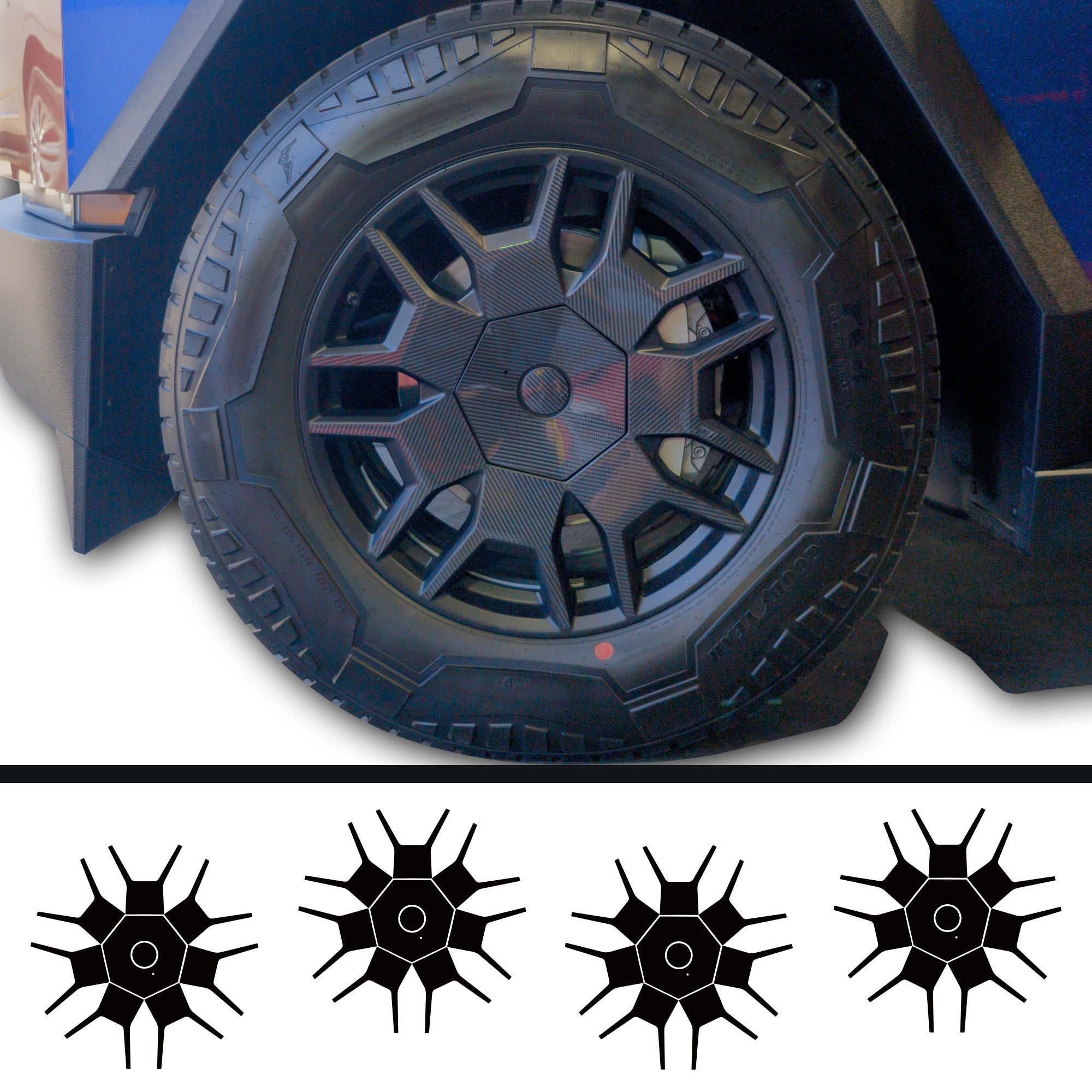 TOProtect 5D Carbon Fiber High Gloss Wheel Center Caps & Pillar & Spokes Wrap Kit for Tesla Cybertruck - SLIPLO