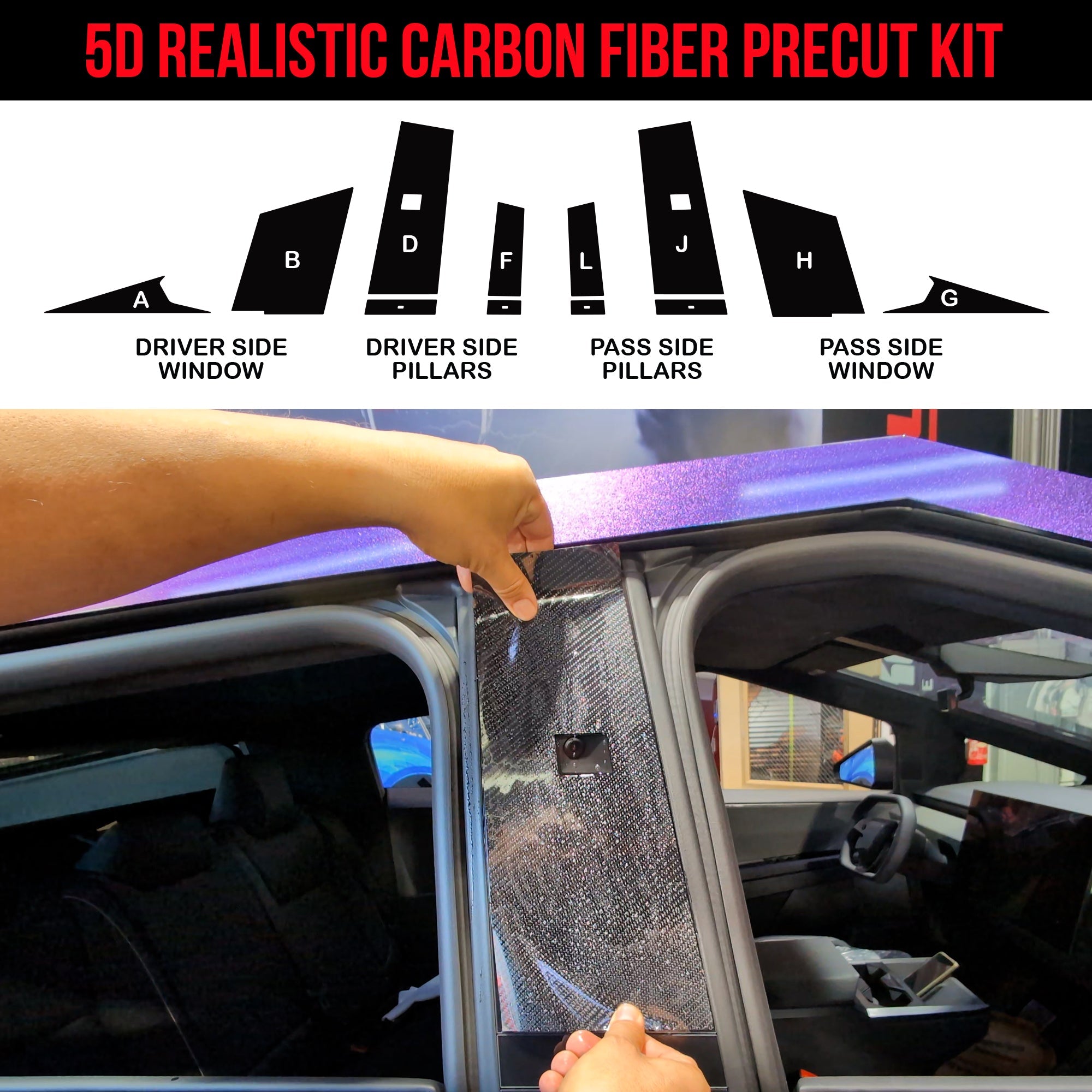 TOProtect 5D Realistic Carbon Fiber Side Window & Pillar PPF Wrap for Tesla Cybertruck - SLIPLO