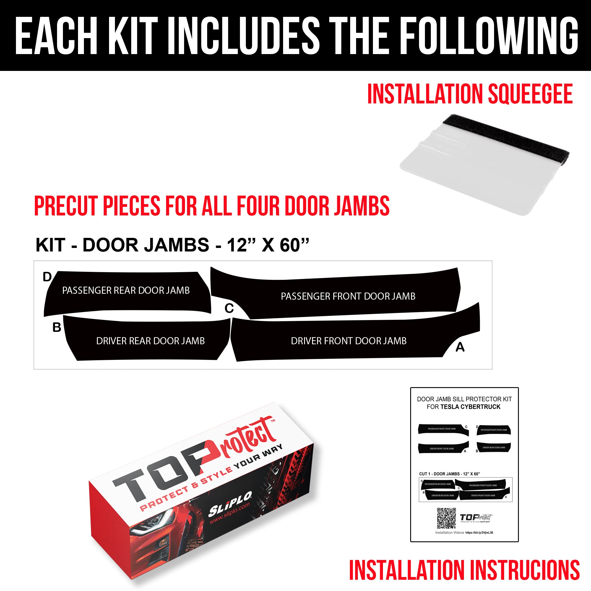 TOProtect Door Sill Jamb Protection Vinyl Wrap Kit for Tesla Cybertruck - Looks & Behaves Like Bed Liner Spray - SLIPLO